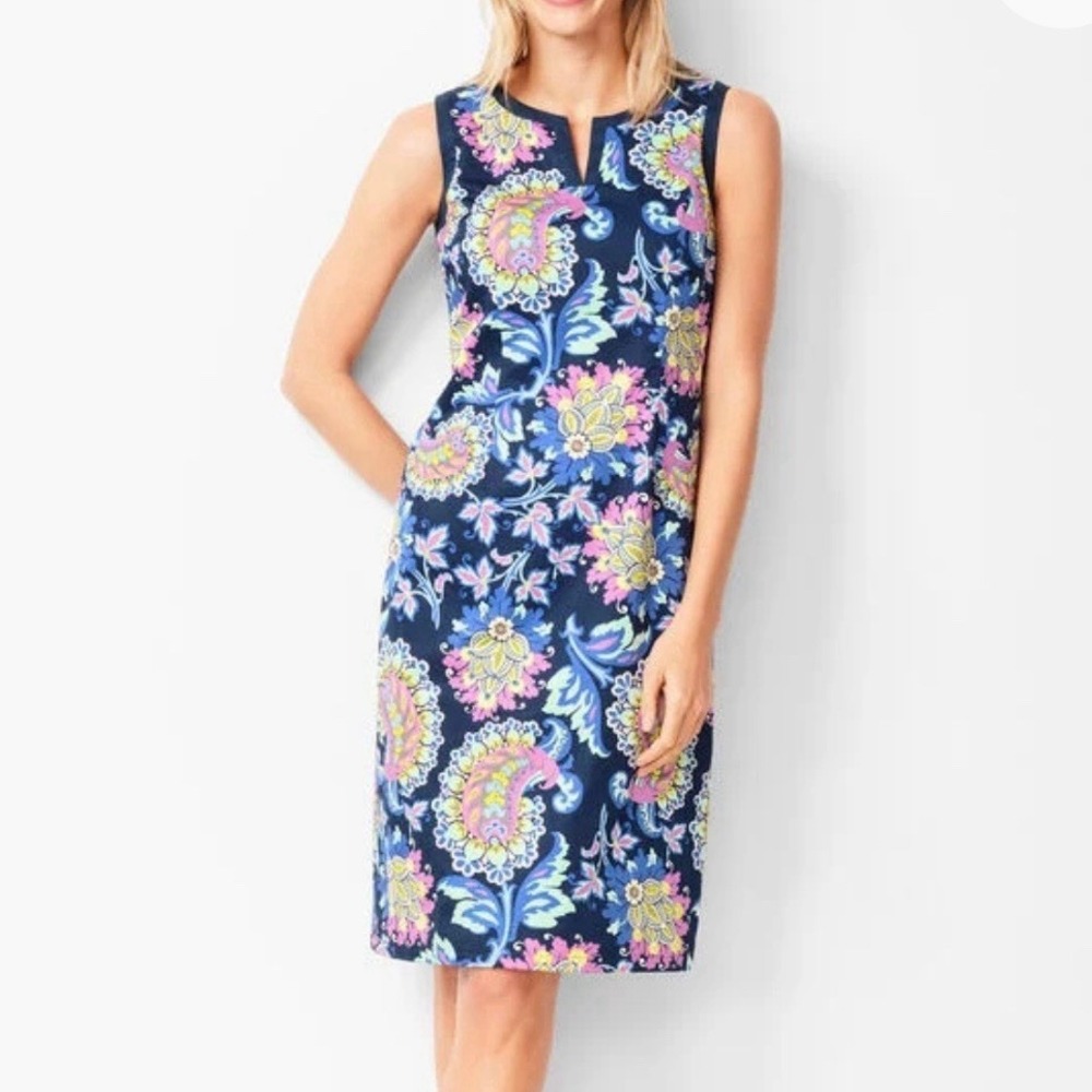 Talbots Colorful Paisley Sleeveless Stretch Cotton Shift Dress Size 4